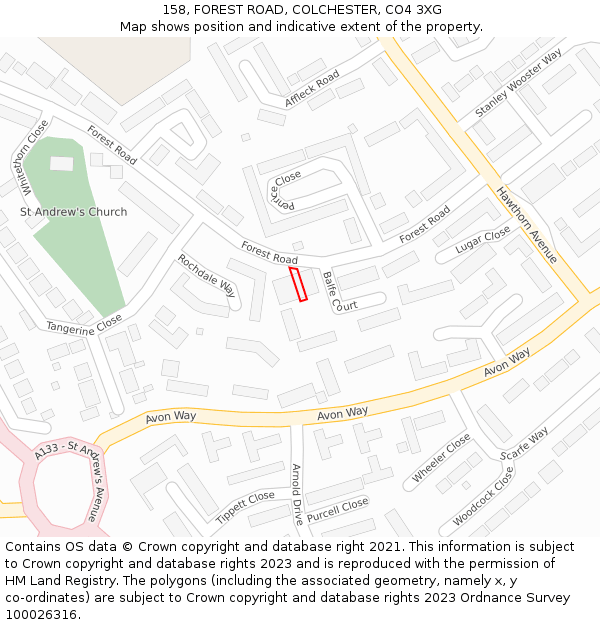 158, FOREST ROAD, COLCHESTER, CO4 3XG: Location map and indicative extent of plot