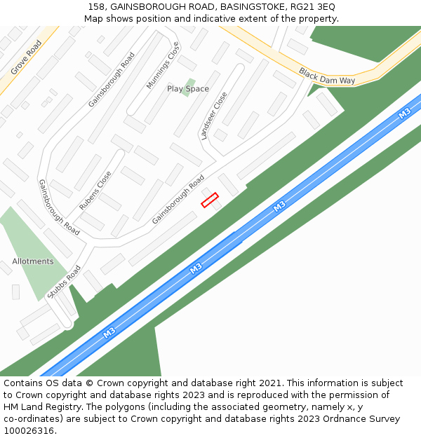 158, GAINSBOROUGH ROAD, BASINGSTOKE, RG21 3EQ: Location map and indicative extent of plot