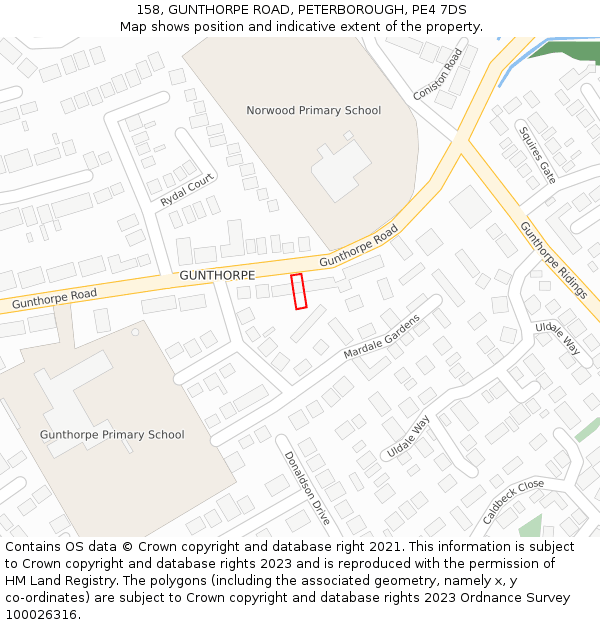 158, GUNTHORPE ROAD, PETERBOROUGH, PE4 7DS: Location map and indicative extent of plot