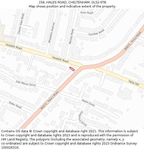 158, HALES ROAD, CHELTENHAM, GL52 6TB: Location map and indicative extent of plot
