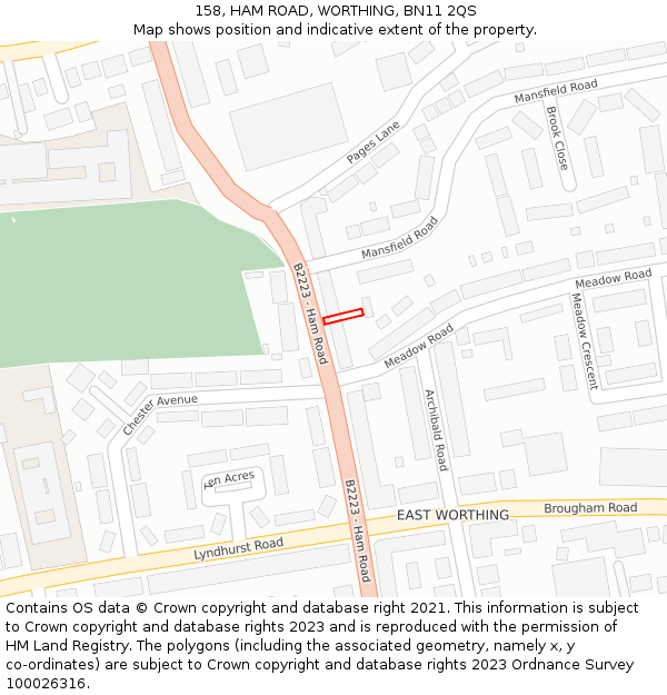 158, HAM ROAD, WORTHING, BN11 2QS: Location map and indicative extent of plot