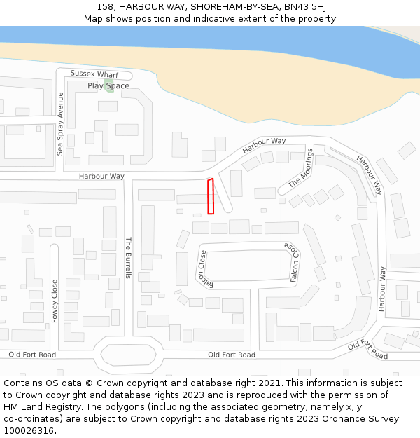 158, HARBOUR WAY, SHOREHAM-BY-SEA, BN43 5HJ: Location map and indicative extent of plot