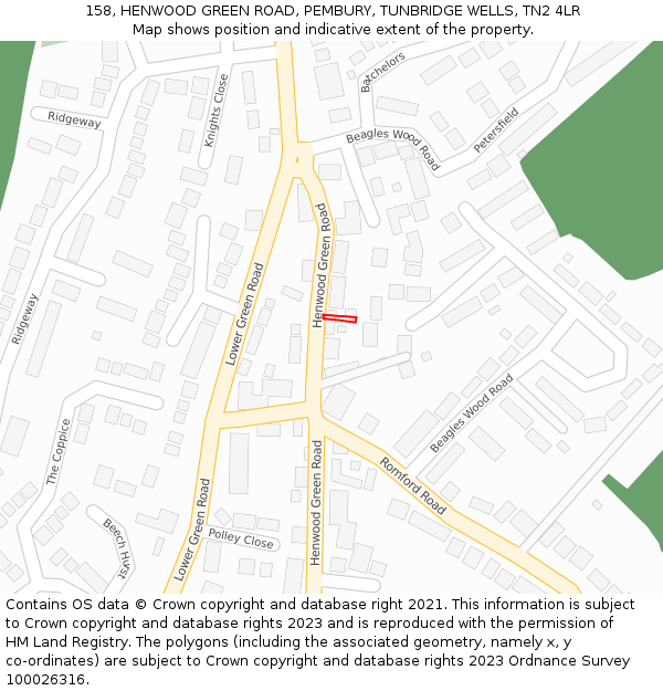 158, HENWOOD GREEN ROAD, PEMBURY, TUNBRIDGE WELLS, TN2 4LR: Location map and indicative extent of plot