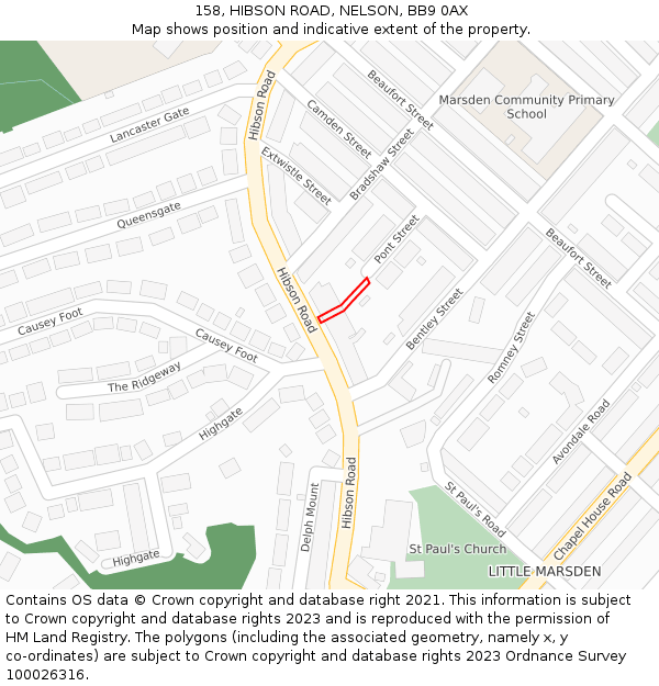 158, HIBSON ROAD, NELSON, BB9 0AX: Location map and indicative extent of plot