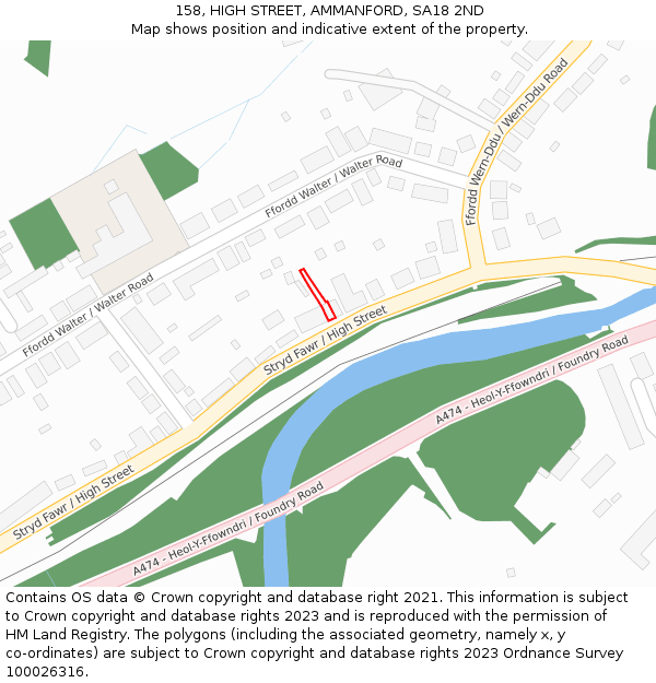 158, HIGH STREET, AMMANFORD, SA18 2ND: Location map and indicative extent of plot