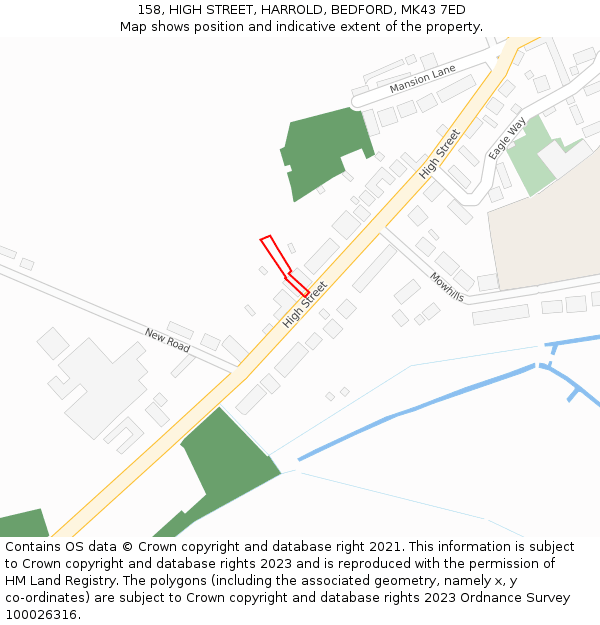 158, HIGH STREET, HARROLD, BEDFORD, MK43 7ED: Location map and indicative extent of plot