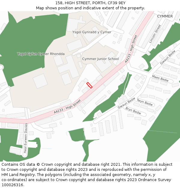 158, HIGH STREET, PORTH, CF39 9EY: Location map and indicative extent of plot