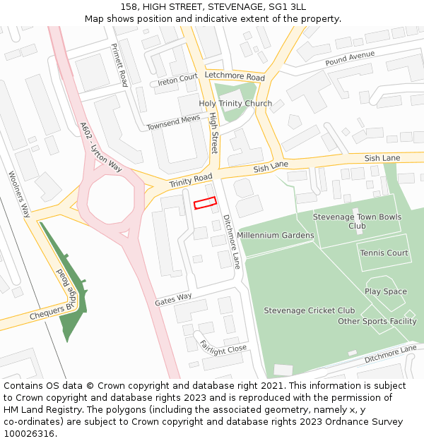 158, HIGH STREET, STEVENAGE, SG1 3LL: Location map and indicative extent of plot
