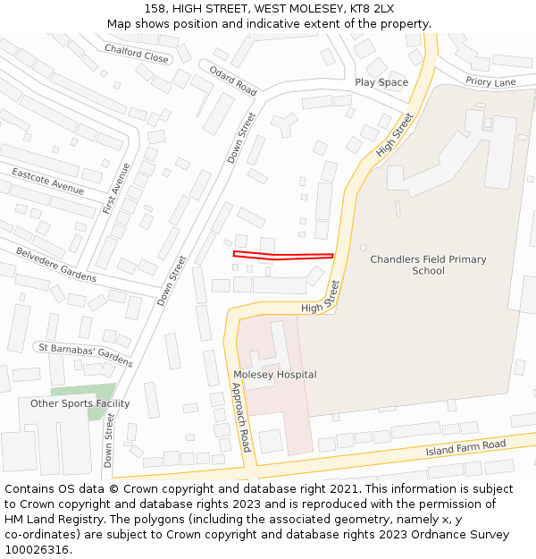158, HIGH STREET, WEST MOLESEY, KT8 2LX: Location map and indicative extent of plot