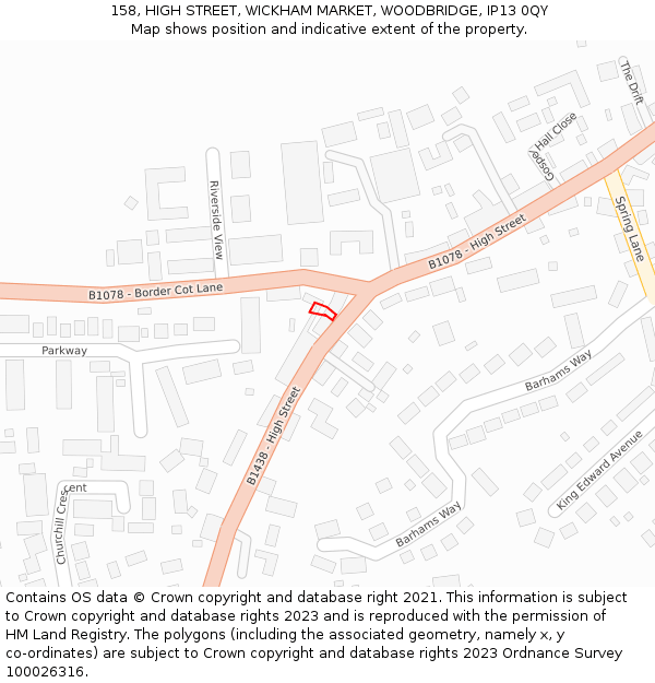 158, HIGH STREET, WICKHAM MARKET, WOODBRIDGE, IP13 0QY: Location map and indicative extent of plot
