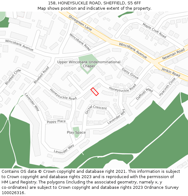 158, HONEYSUCKLE ROAD, SHEFFIELD, S5 6FF: Location map and indicative extent of plot