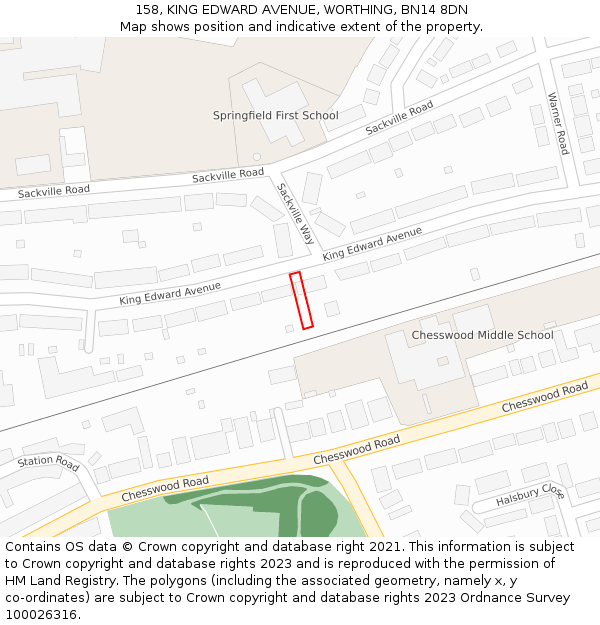 158, KING EDWARD AVENUE, WORTHING, BN14 8DN: Location map and indicative extent of plot