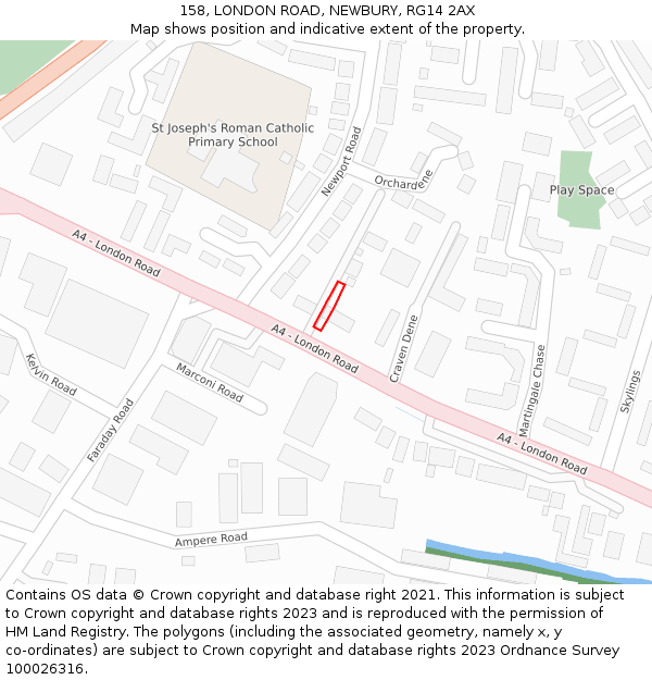 158, LONDON ROAD, NEWBURY, RG14 2AX: Location map and indicative extent of plot