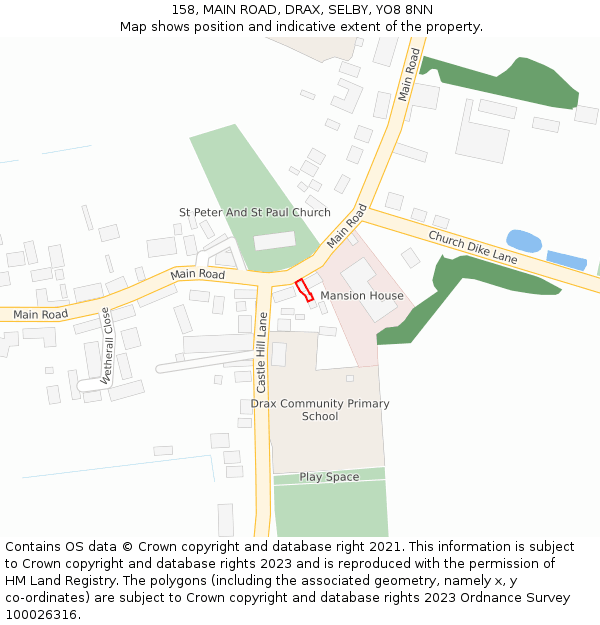 158, MAIN ROAD, DRAX, SELBY, YO8 8NN: Location map and indicative extent of plot
