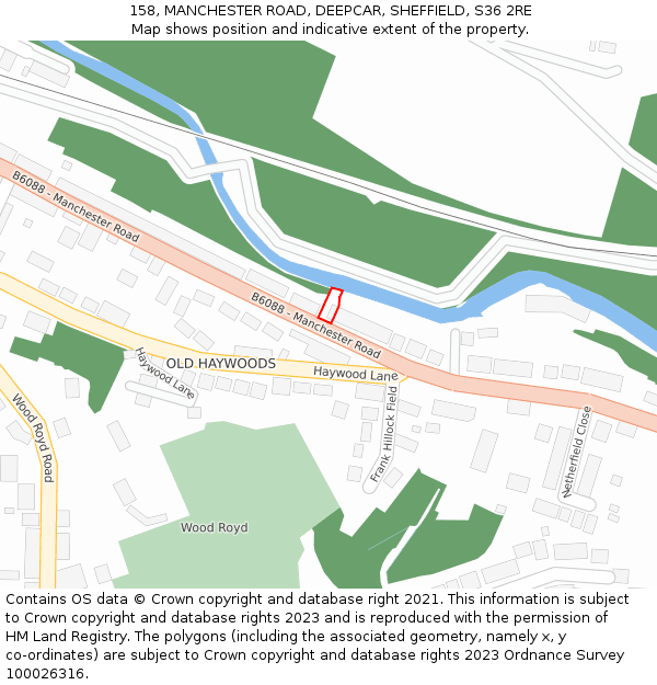 158, MANCHESTER ROAD, DEEPCAR, SHEFFIELD, S36 2RE: Location map and indicative extent of plot