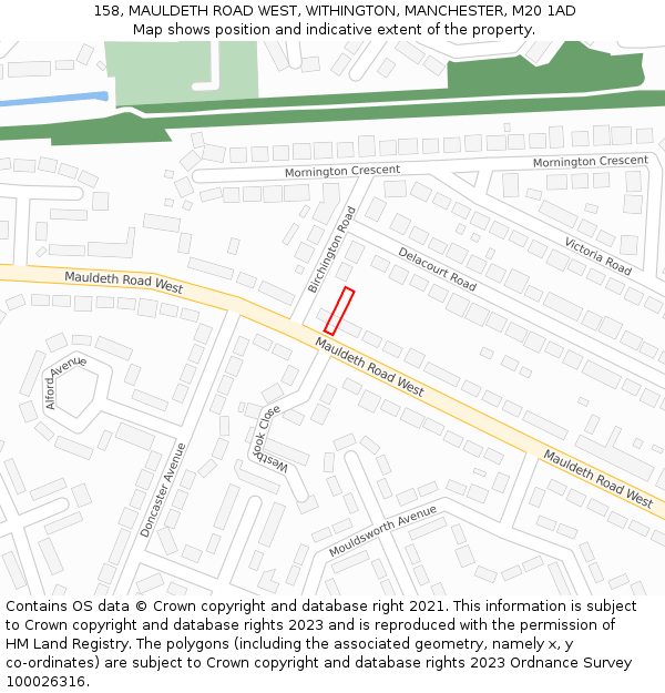 158, MAULDETH ROAD WEST, WITHINGTON, MANCHESTER, M20 1AD: Location map and indicative extent of plot