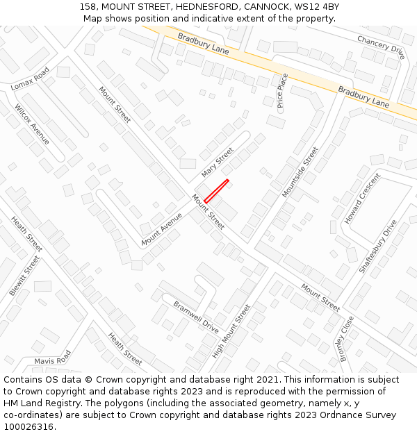 158, MOUNT STREET, HEDNESFORD, CANNOCK, WS12 4BY: Location map and indicative extent of plot