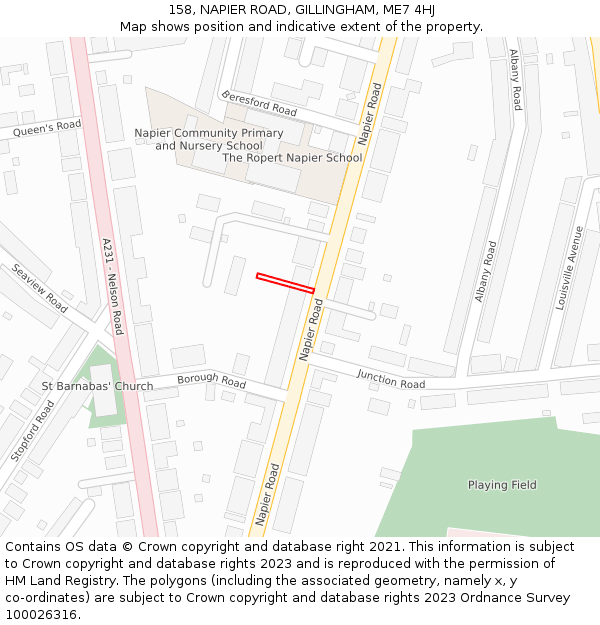 158, NAPIER ROAD, GILLINGHAM, ME7 4HJ: Location map and indicative extent of plot