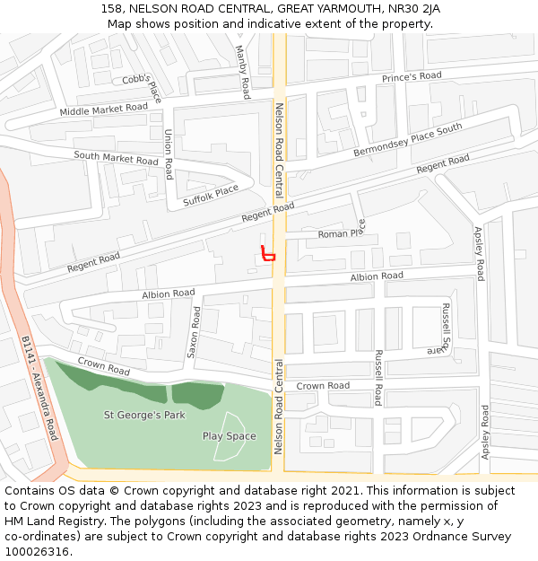 158, NELSON ROAD CENTRAL, GREAT YARMOUTH, NR30 2JA: Location map and indicative extent of plot