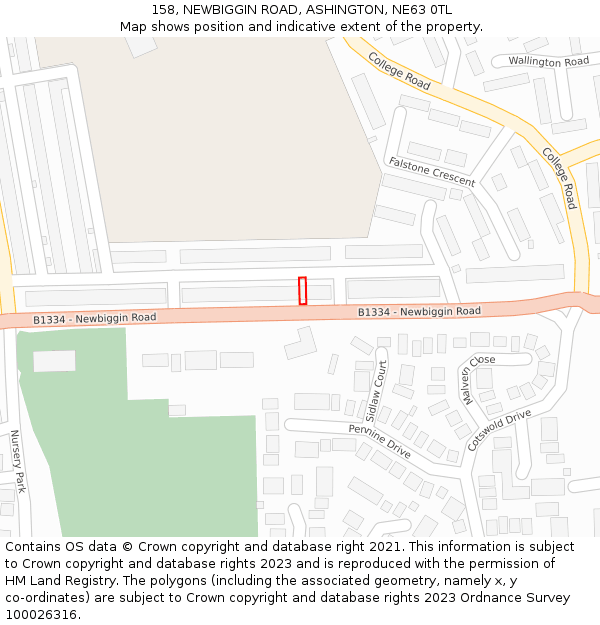 158, NEWBIGGIN ROAD, ASHINGTON, NE63 0TL: Location map and indicative extent of plot