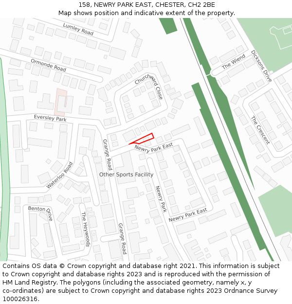 158, NEWRY PARK EAST, CHESTER, CH2 2BE: Location map and indicative extent of plot