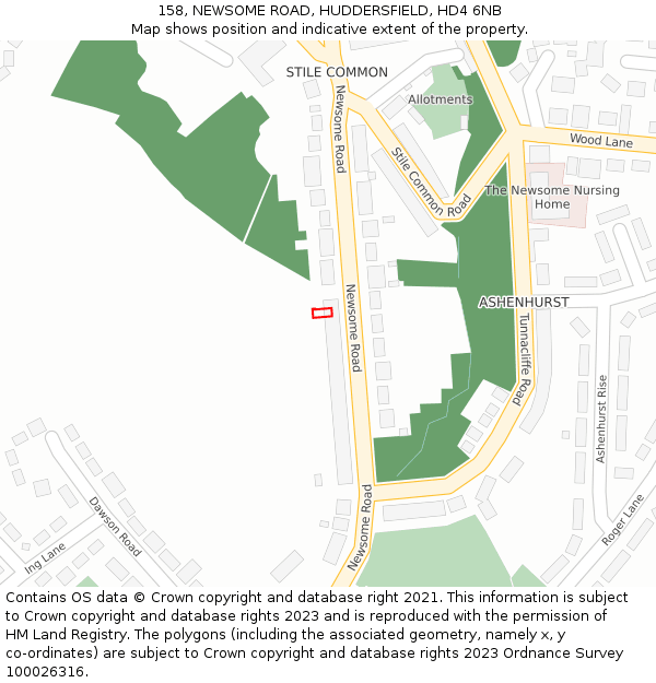 158, NEWSOME ROAD, HUDDERSFIELD, HD4 6NB: Location map and indicative extent of plot