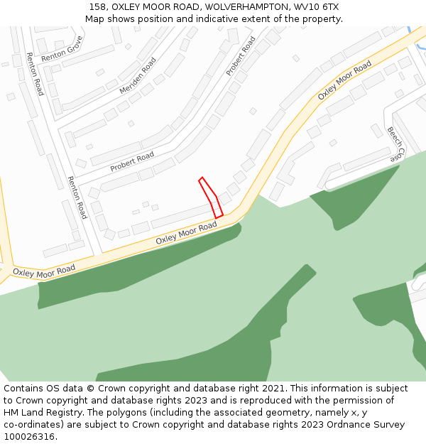 158, OXLEY MOOR ROAD, WOLVERHAMPTON, WV10 6TX: Location map and indicative extent of plot