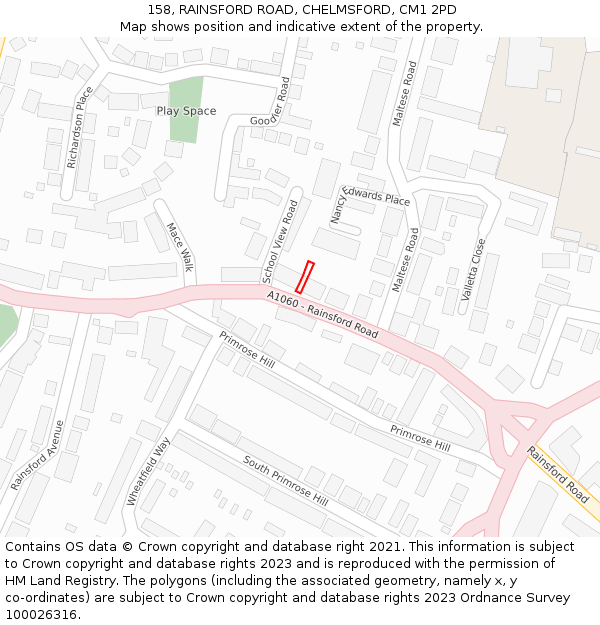 158, RAINSFORD ROAD, CHELMSFORD, CM1 2PD: Location map and indicative extent of plot