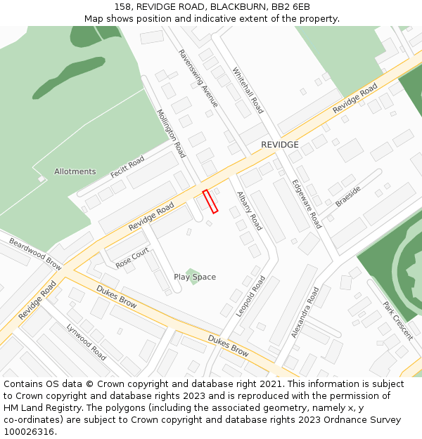 158, REVIDGE ROAD, BLACKBURN, BB2 6EB: Location map and indicative extent of plot