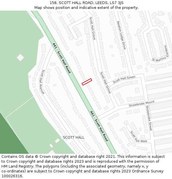 158, SCOTT HALL ROAD, LEEDS, LS7 3JS: Location map and indicative extent of plot