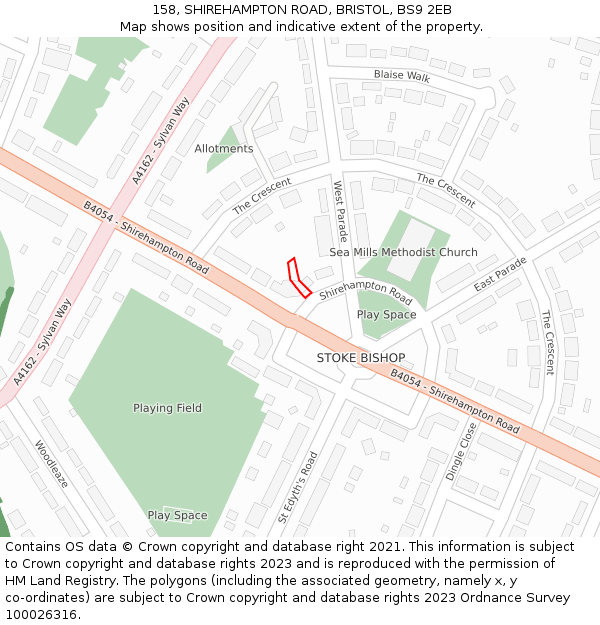 158, SHIREHAMPTON ROAD, BRISTOL, BS9 2EB: Location map and indicative extent of plot
