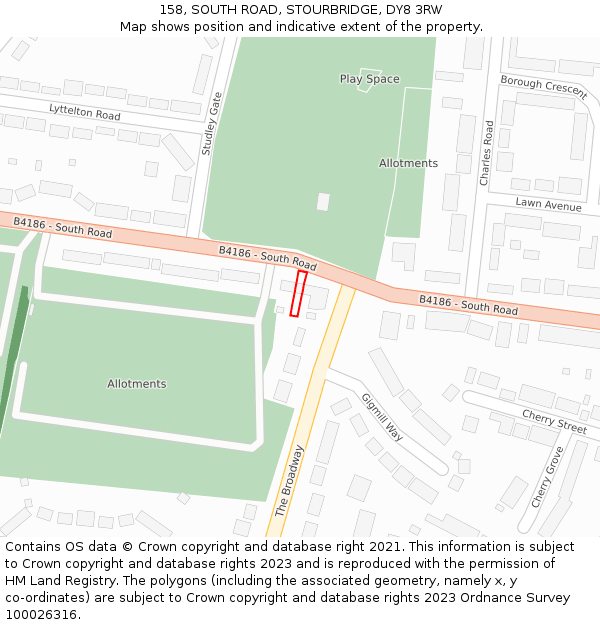158, SOUTH ROAD, STOURBRIDGE, DY8 3RW: Location map and indicative extent of plot