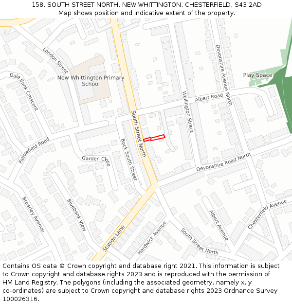 158, SOUTH STREET NORTH, NEW WHITTINGTON, CHESTERFIELD, S43 2AD: Location map and indicative extent of plot