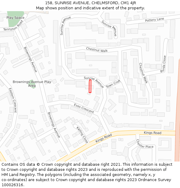158, SUNRISE AVENUE, CHELMSFORD, CM1 4JR: Location map and indicative extent of plot