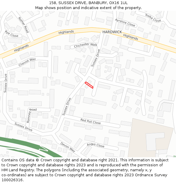 158, SUSSEX DRIVE, BANBURY, OX16 1UL: Location map and indicative extent of plot
