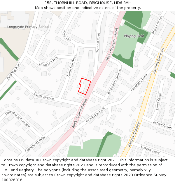 158, THORNHILL ROAD, BRIGHOUSE, HD6 3AH: Location map and indicative extent of plot