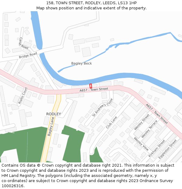 158, TOWN STREET, RODLEY, LEEDS, LS13 1HP: Location map and indicative extent of plot