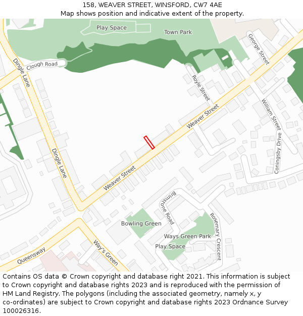 158, WEAVER STREET, WINSFORD, CW7 4AE: Location map and indicative extent of plot