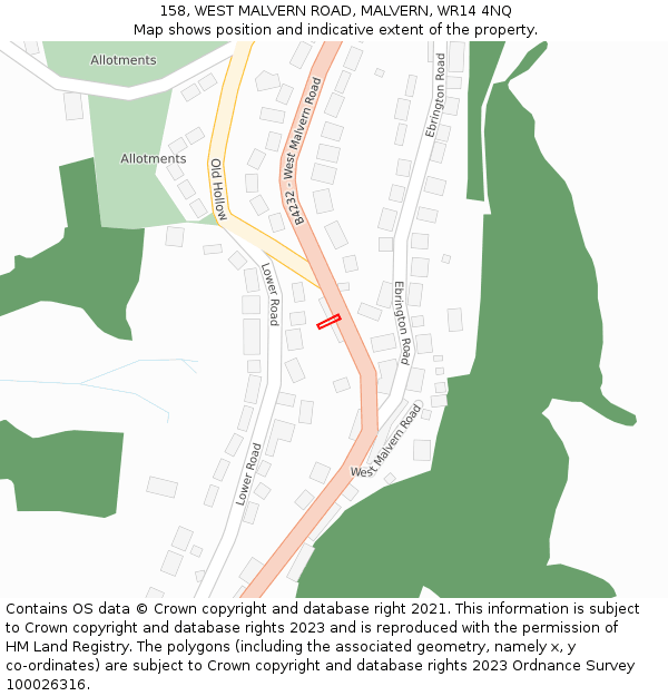 158, WEST MALVERN ROAD, MALVERN, WR14 4NQ: Location map and indicative extent of plot