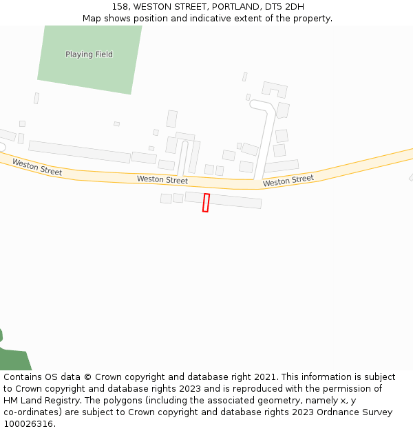 158, WESTON STREET, PORTLAND, DT5 2DH: Location map and indicative extent of plot