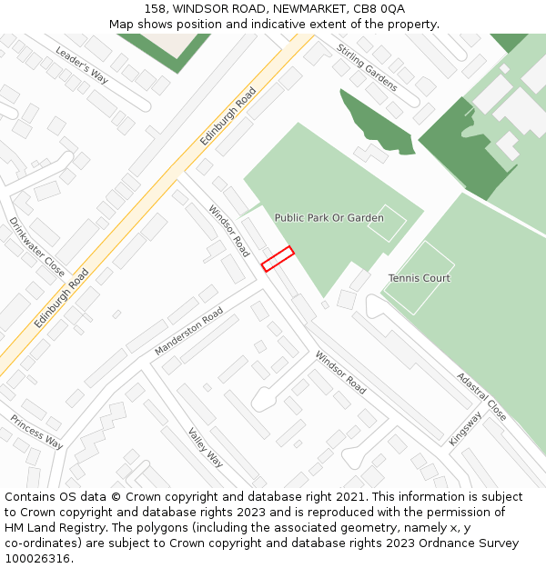 158, WINDSOR ROAD, NEWMARKET, CB8 0QA: Location map and indicative extent of plot