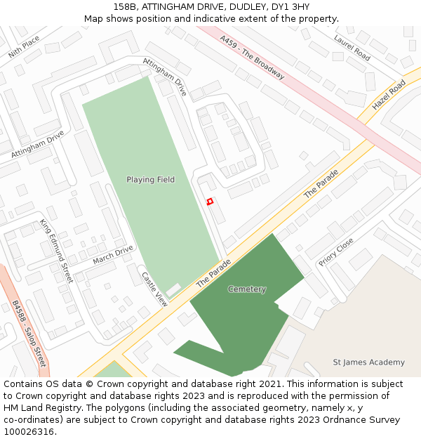 158B, ATTINGHAM DRIVE, DUDLEY, DY1 3HY: Location map and indicative extent of plot
