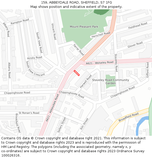 159, ABBEYDALE ROAD, SHEFFIELD, S7 1FG: Location map and indicative extent of plot