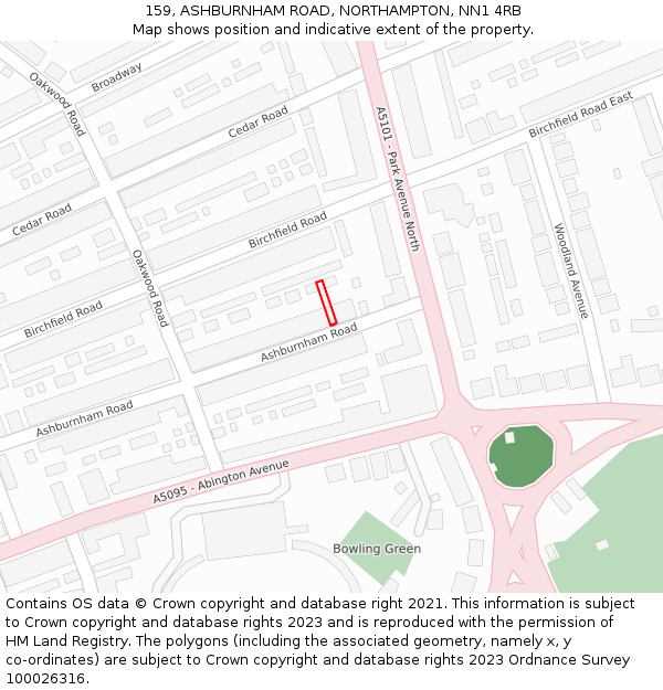 159, ASHBURNHAM ROAD, NORTHAMPTON, NN1 4RB: Location map and indicative extent of plot