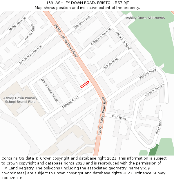 159, ASHLEY DOWN ROAD, BRISTOL, BS7 9JT: Location map and indicative extent of plot