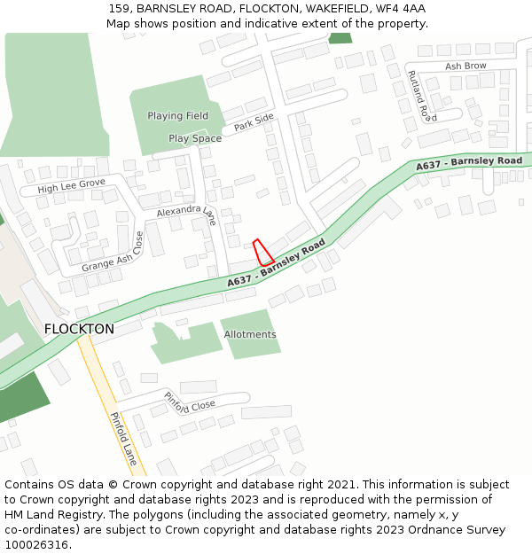 159, BARNSLEY ROAD, FLOCKTON, WAKEFIELD, WF4 4AA: Location map and indicative extent of plot