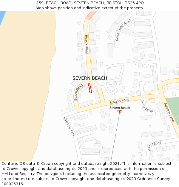 159, BEACH ROAD, SEVERN BEACH, BRISTOL, BS35 4PQ: Location map and indicative extent of plot