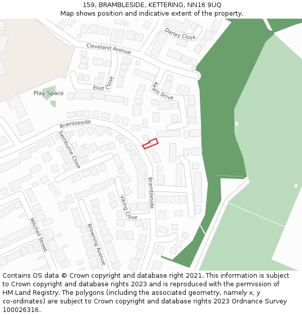 159, BRAMBLESIDE, KETTERING, NN16 9UQ: Location map and indicative extent of plot