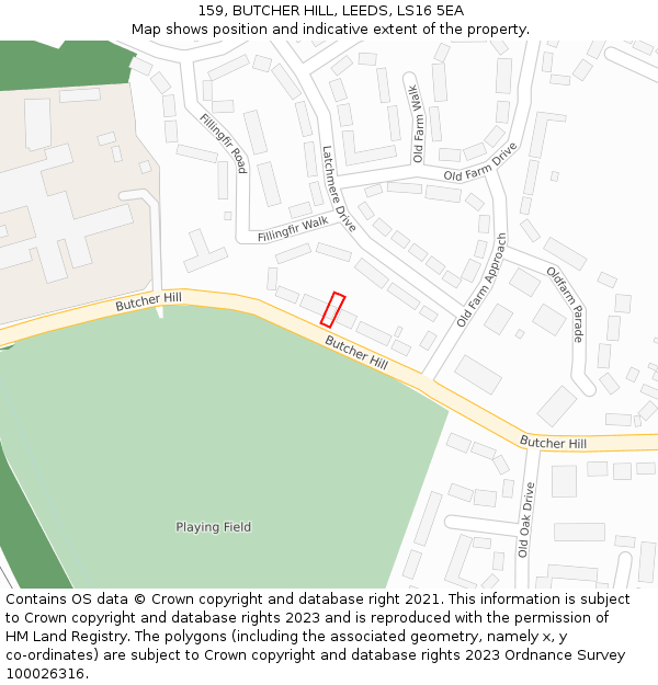 159, BUTCHER HILL, LEEDS, LS16 5EA: Location map and indicative extent of plot