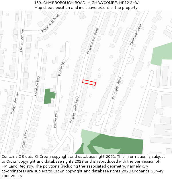 159, CHAIRBOROUGH ROAD, HIGH WYCOMBE, HP12 3HW: Location map and indicative extent of plot